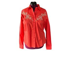 ROCKIES XL  Embroidered Coral Button-Down Women's Shirt WESTERN